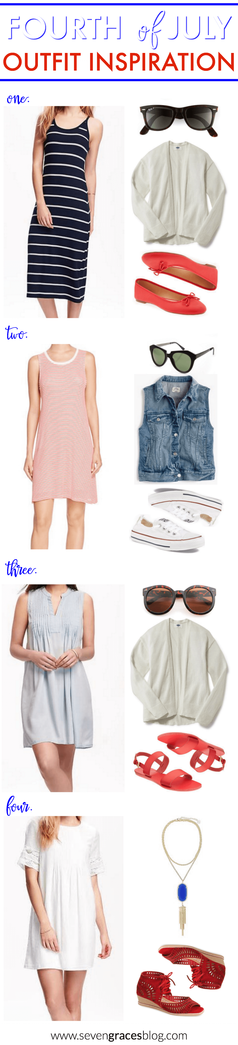 Fourth of July Outfit Inspiration. Four Fourth of July inspired outfits acceptable for the busy mom running around the city. All options even work for the expecting mama, too!