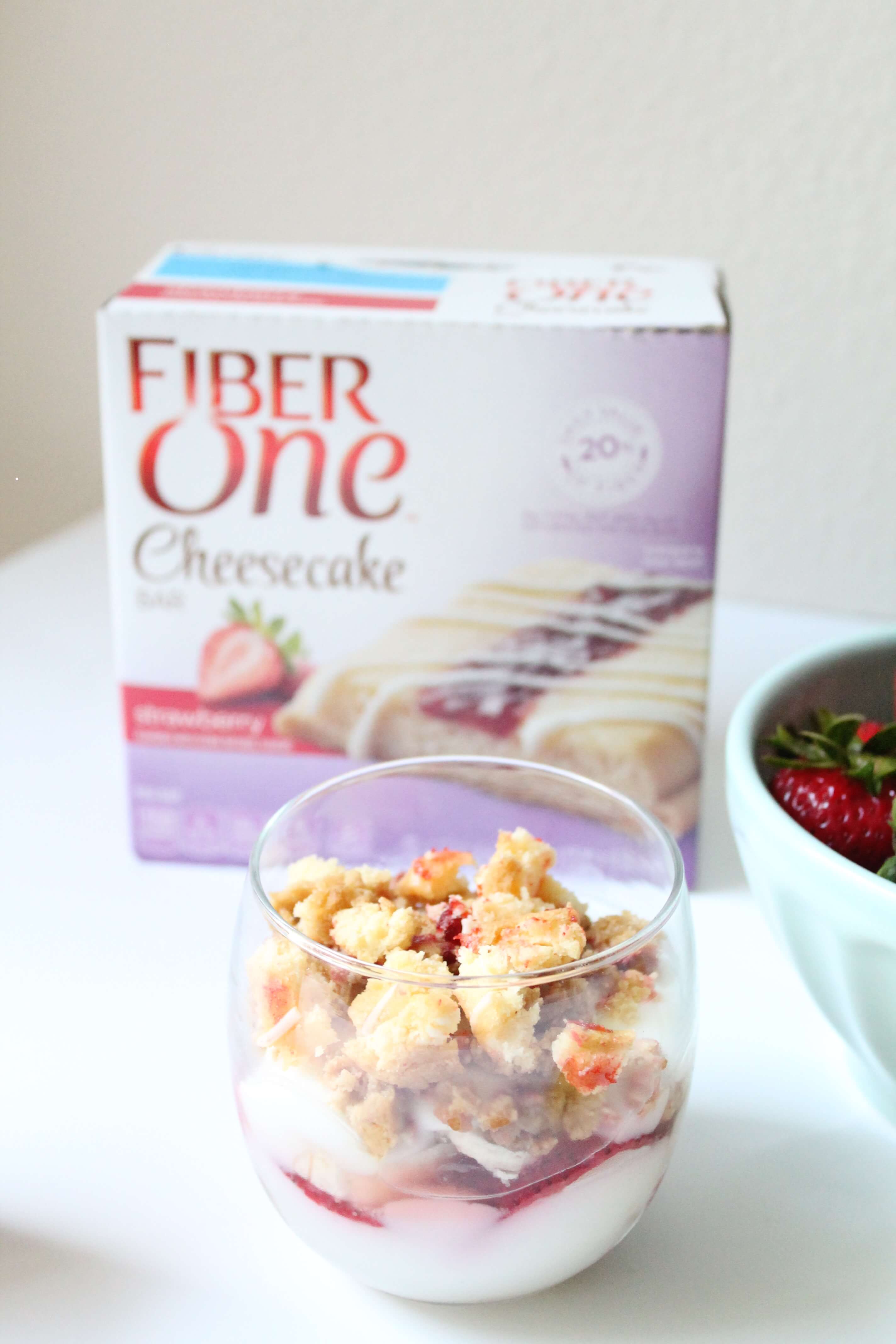 Delicious Fiber One Strawberry Cheesecake Parfait. Healthy and easy dessert! Indulge without the guilt!