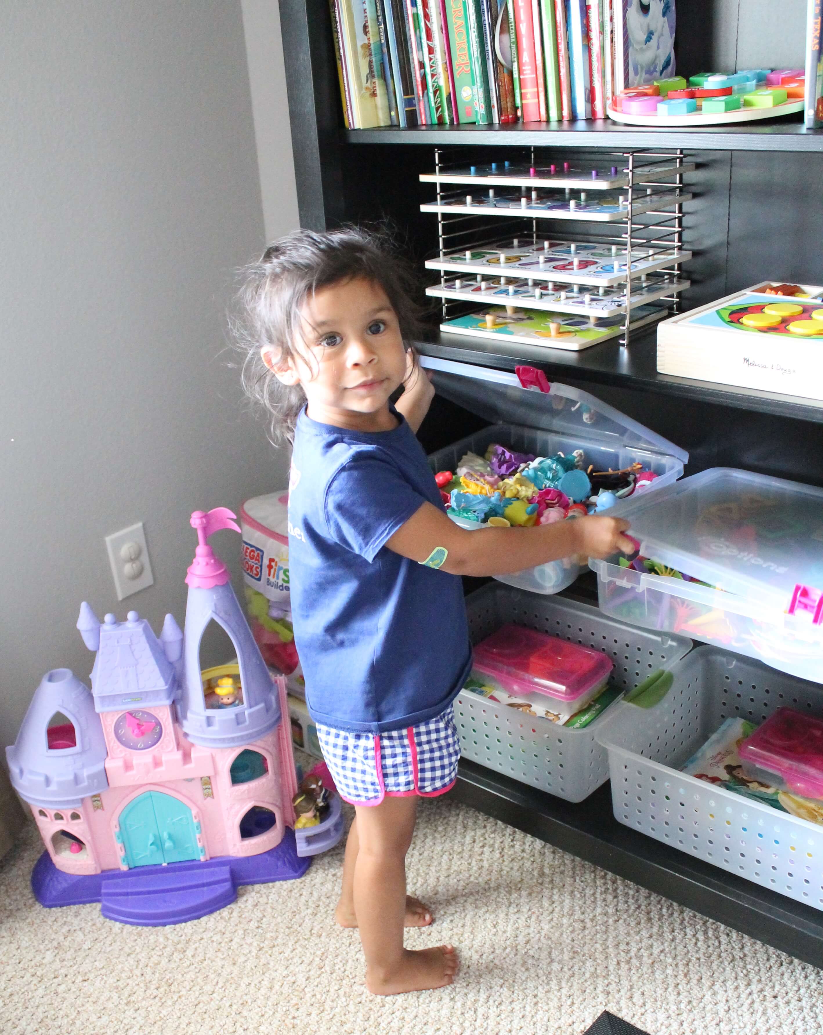 Playroom Organization Hacks. Creative Options boxes easy to use for kids.