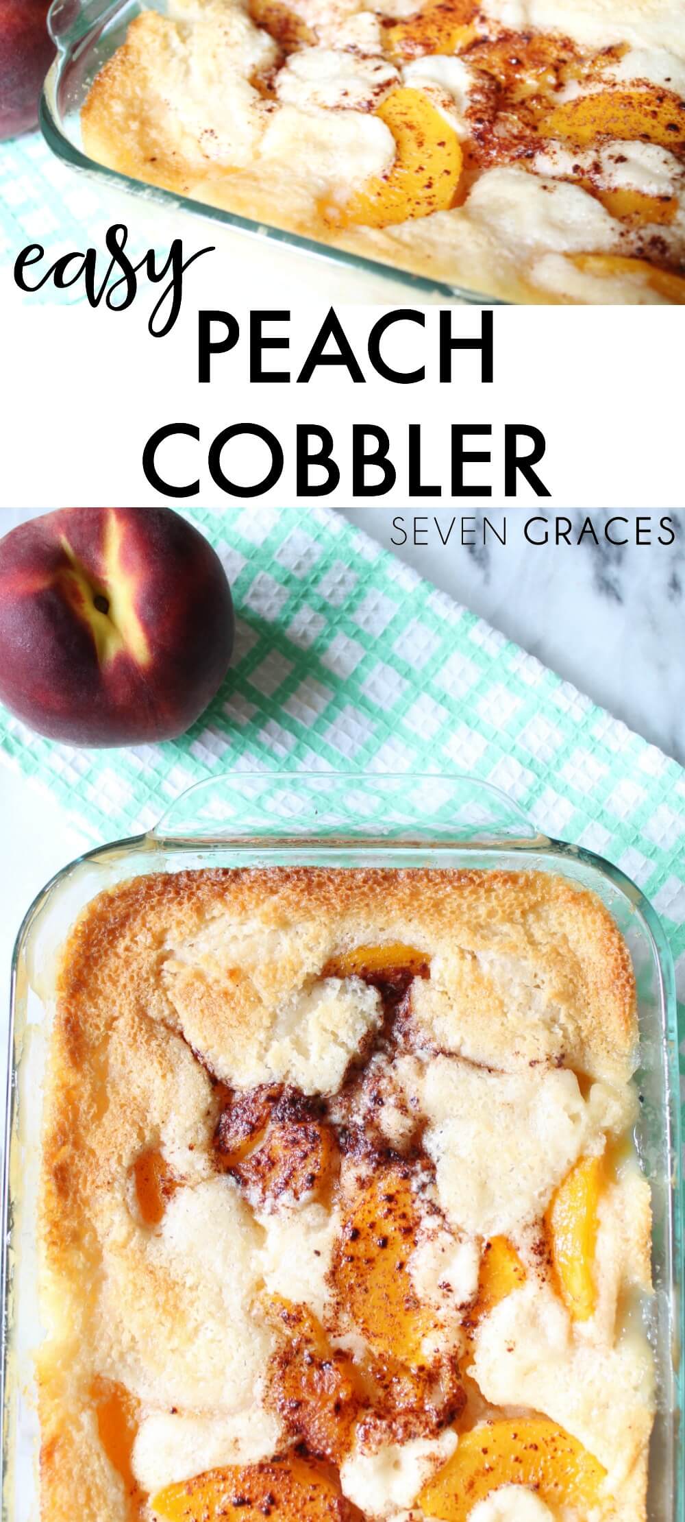 The easiest and most delicious peach cobbler recipe you'll ever need. A nice crunch on the top with a gooey filling on the inside. Delicious!