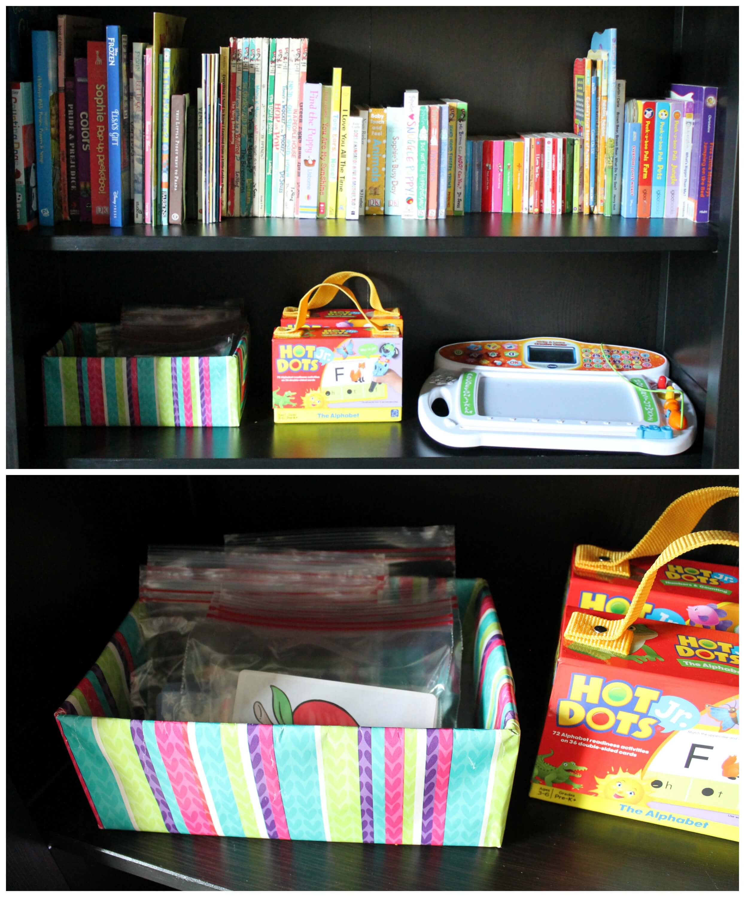 Playroom Organization Hacks. How to store your flash cards.