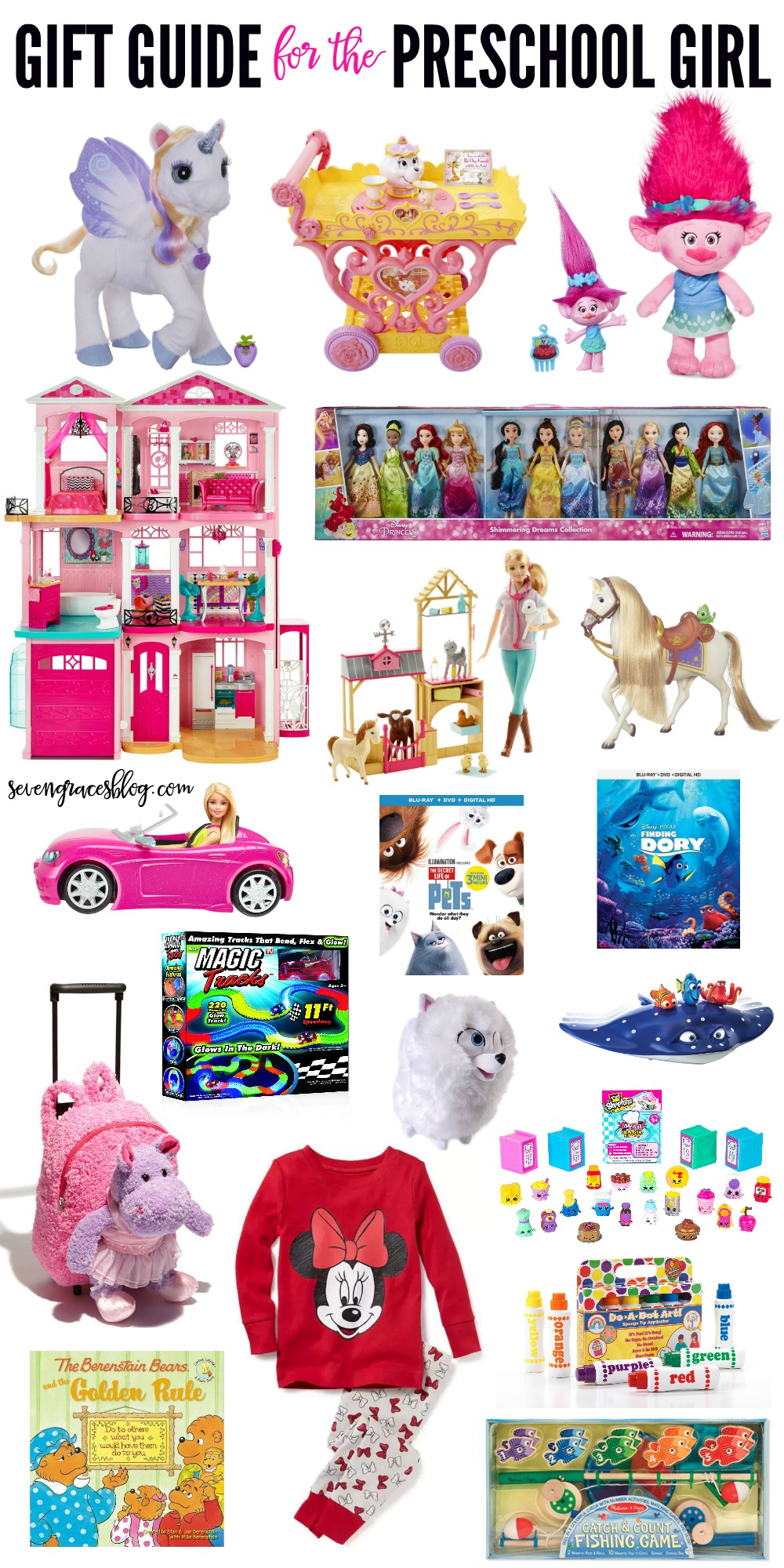 The ultimate gift guide for the preschool girl. All the best gifts for the little girl who loves all things fun. Barbies, wheels, animals, crafts, and movies, and more galore!
