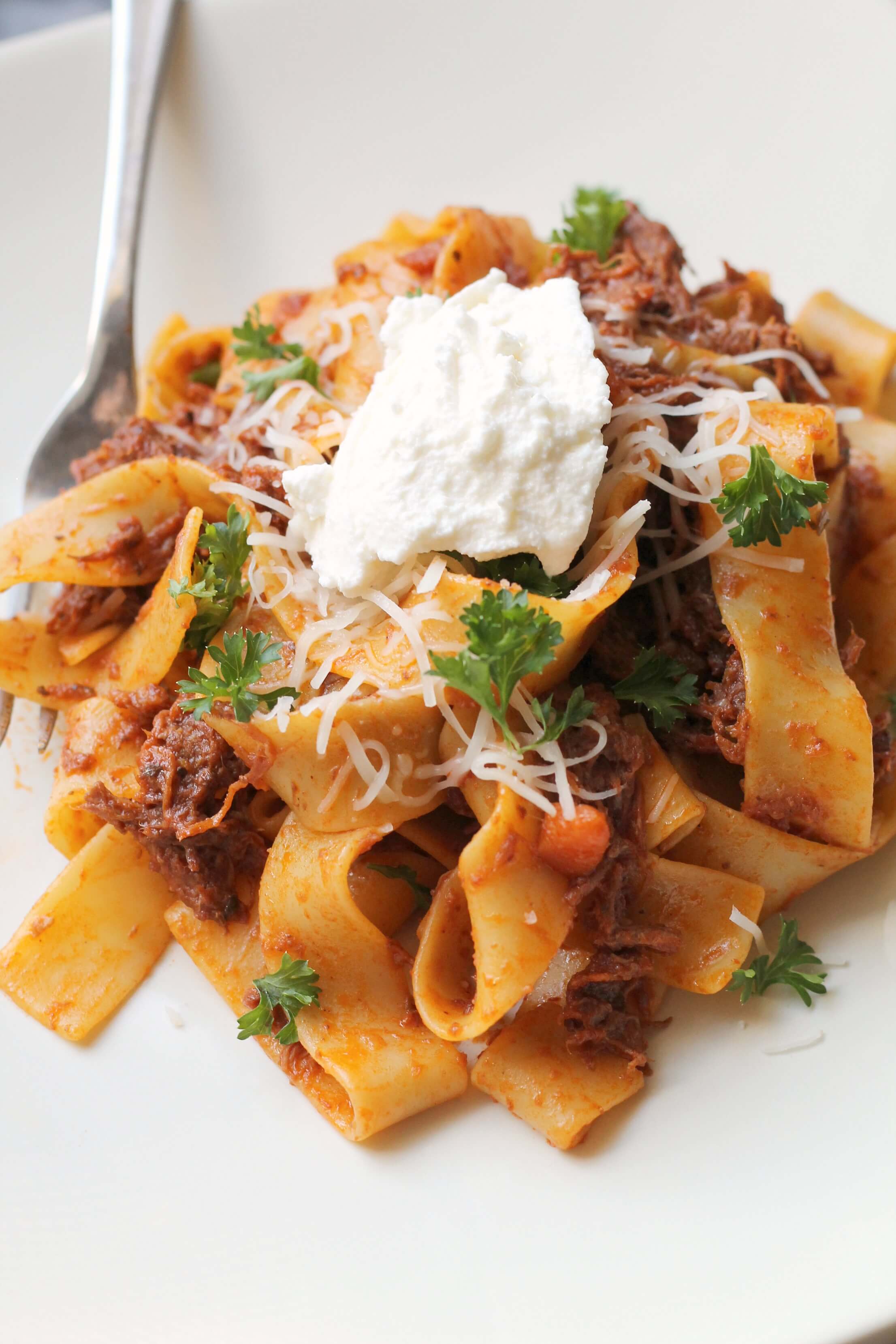 Slow Cooker Beef Ragu with Pappardelle. The best comfort food for a cold, winter day. #SimmeredinTradition #Ragu