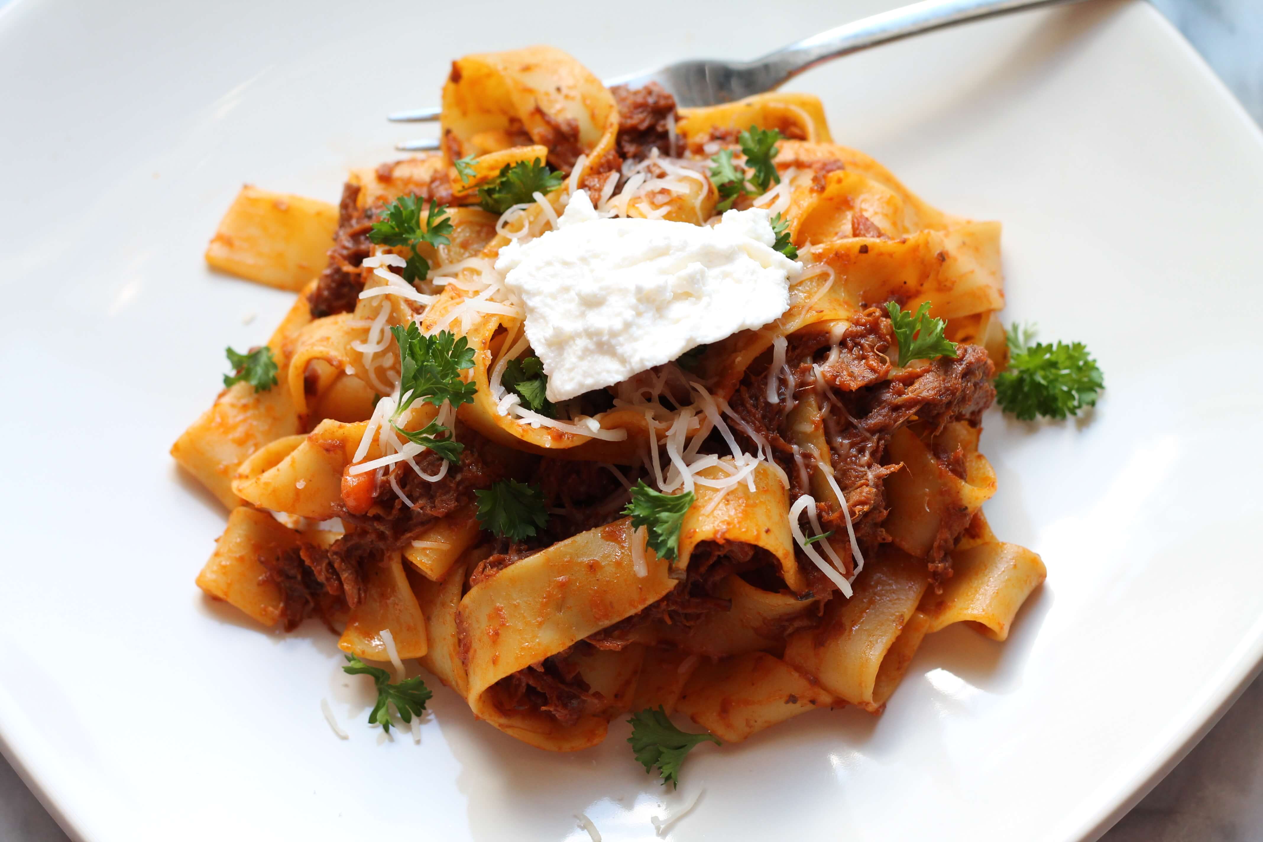 Slow Cooker Beef Ragu with Pappardelle. The best comfort food for a cold, winter day. #SimmeredinTradition #Ragu