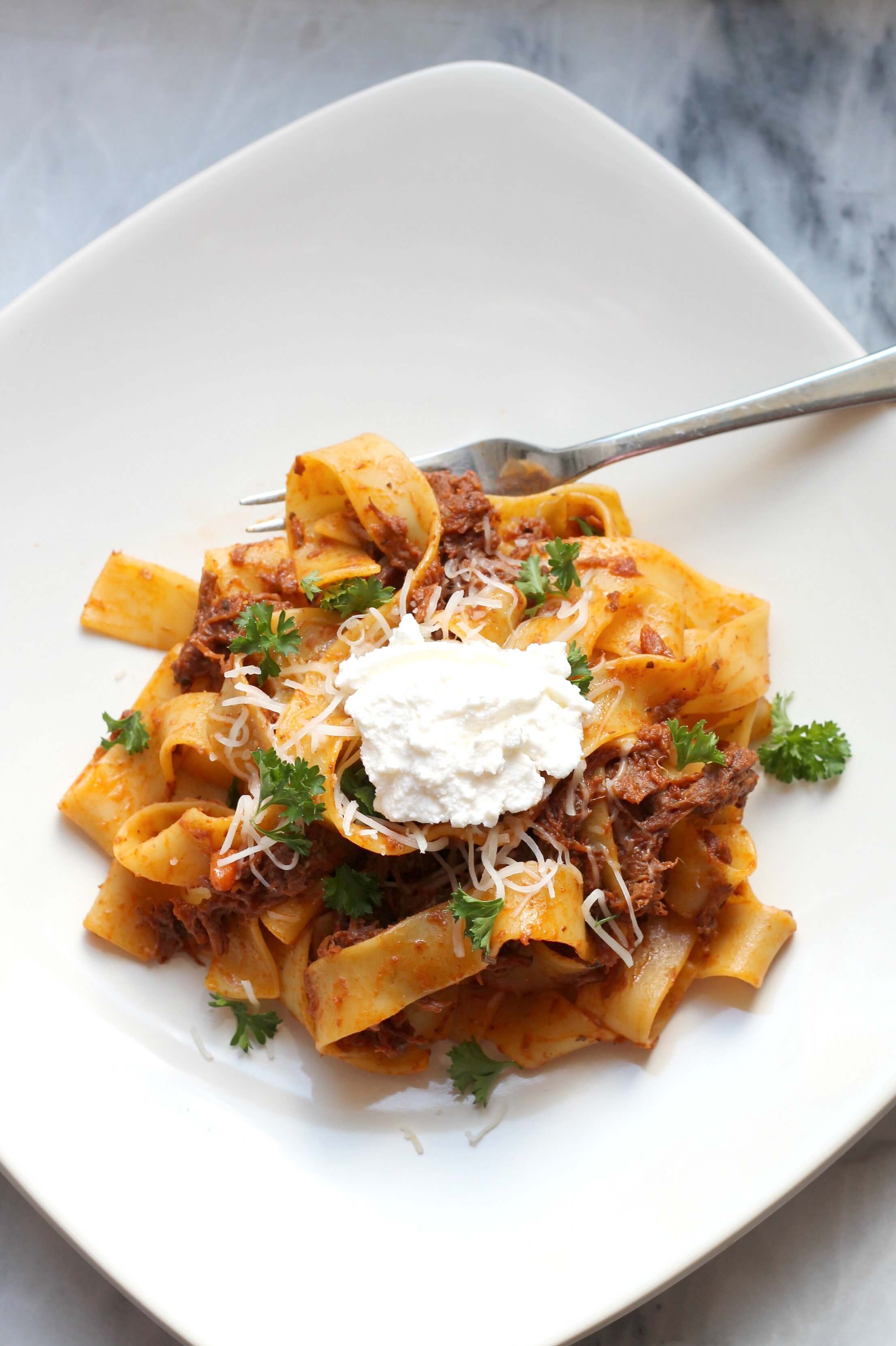 Slow Cooker Beef Ragu with Pappardelle. The best comfort food for a cold, winter day. #SimmeredinTradition #Ragu