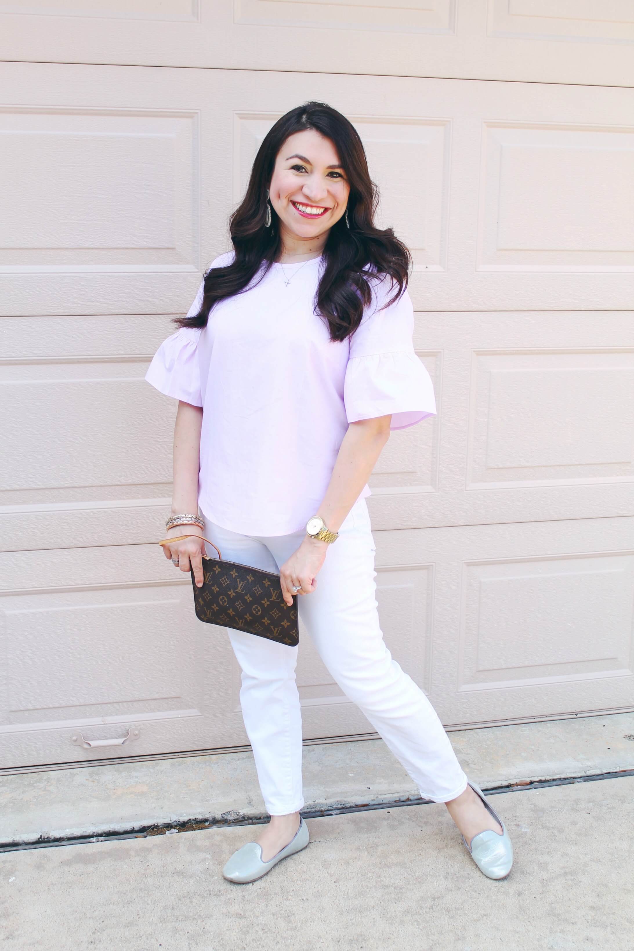 Bell Sleeve Blouse for a Casual Date Night. This is the perfect spring outfit to add to your wardrobe. Don't miss the rest of the series Moms Do Spring Style.