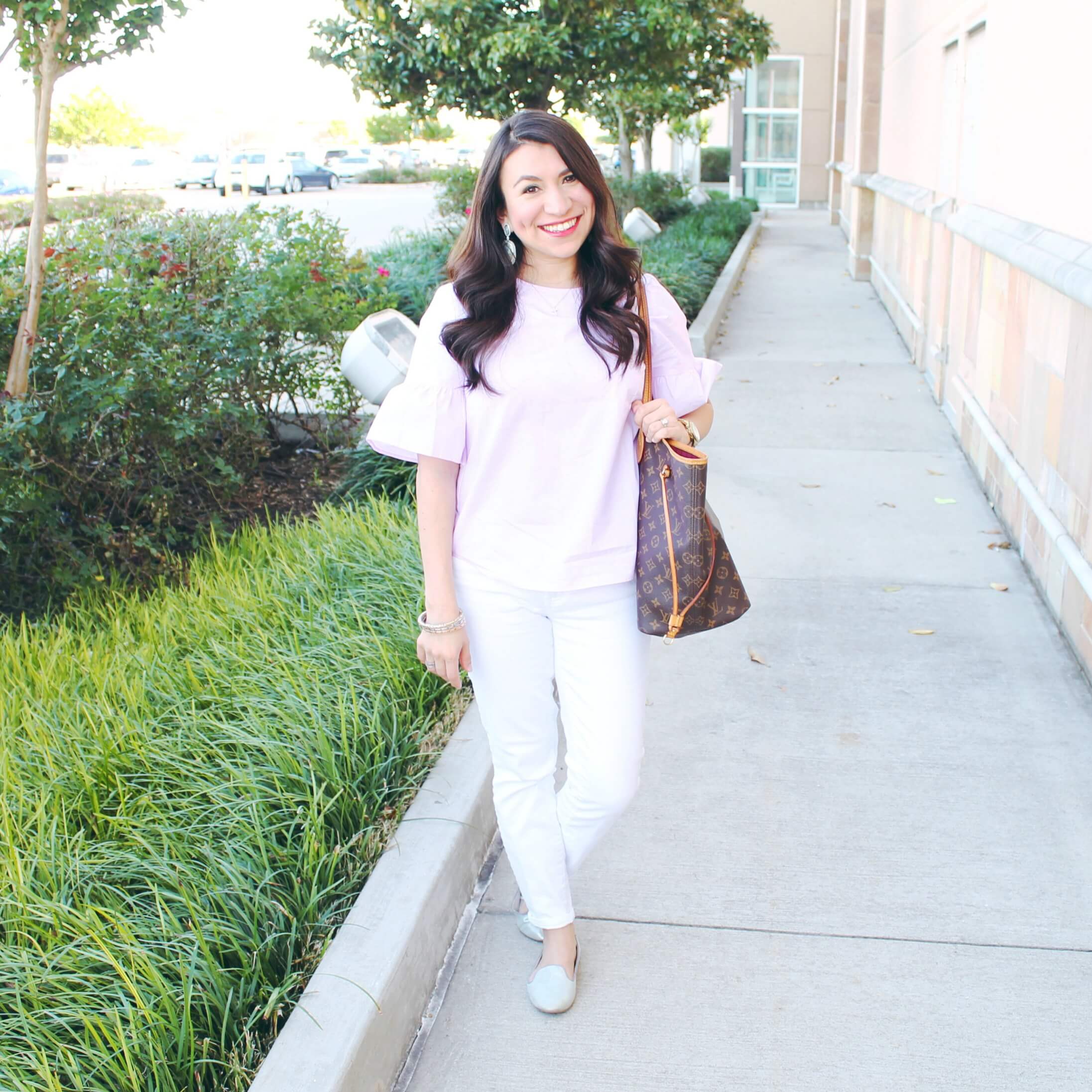 Bell Sleeve Blouse for a Casual Date Night. This is the perfect spring outfit to add to your wardrobe. Don't miss the rest of the series Moms Do Spring Style.