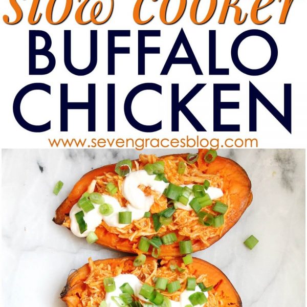 Slow Cooker Buffalo Chicken. The easiest and best sweet potato boats loaded with shredded buffalo chicken. This was so amazingly delicious!