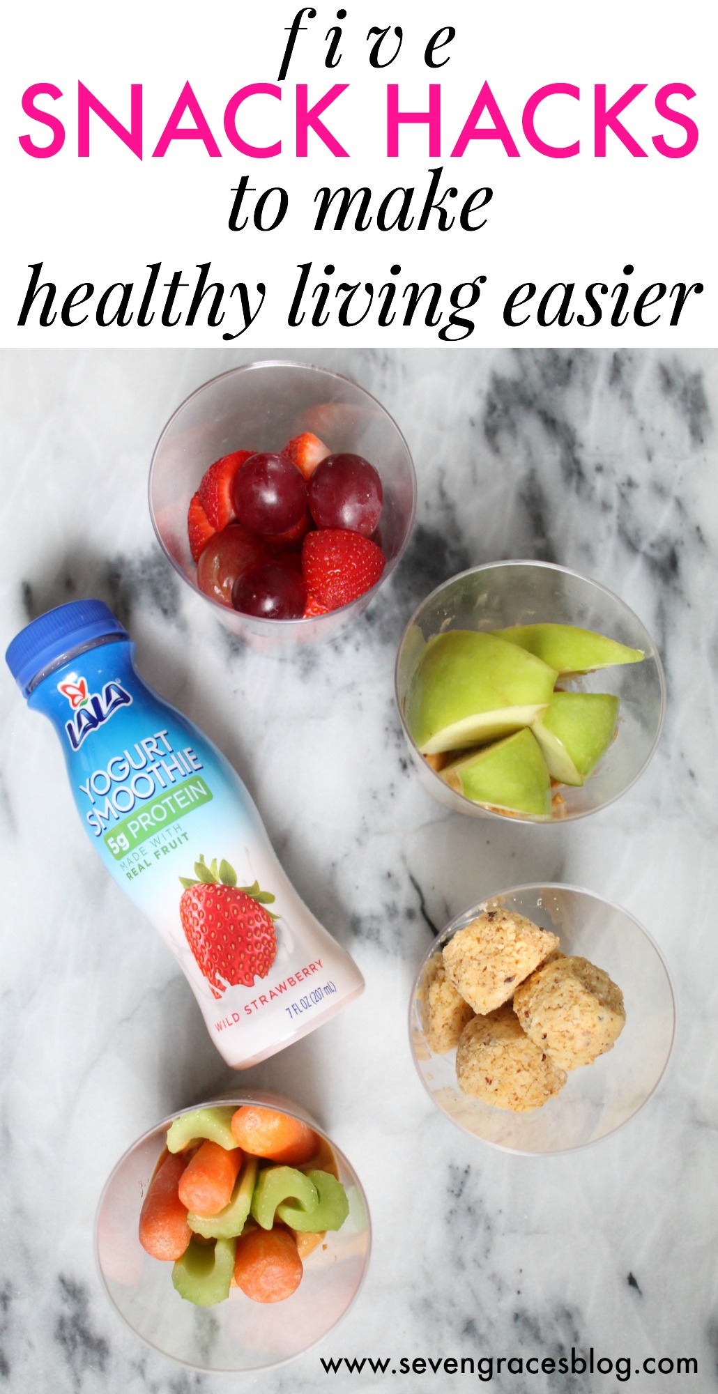 5 snack hacks to make healthy living easier: How to make Lala Yogurt Smoothies, fresh fruits, veggies, and more part of your smart snacking plan. #lalachallenge #ad