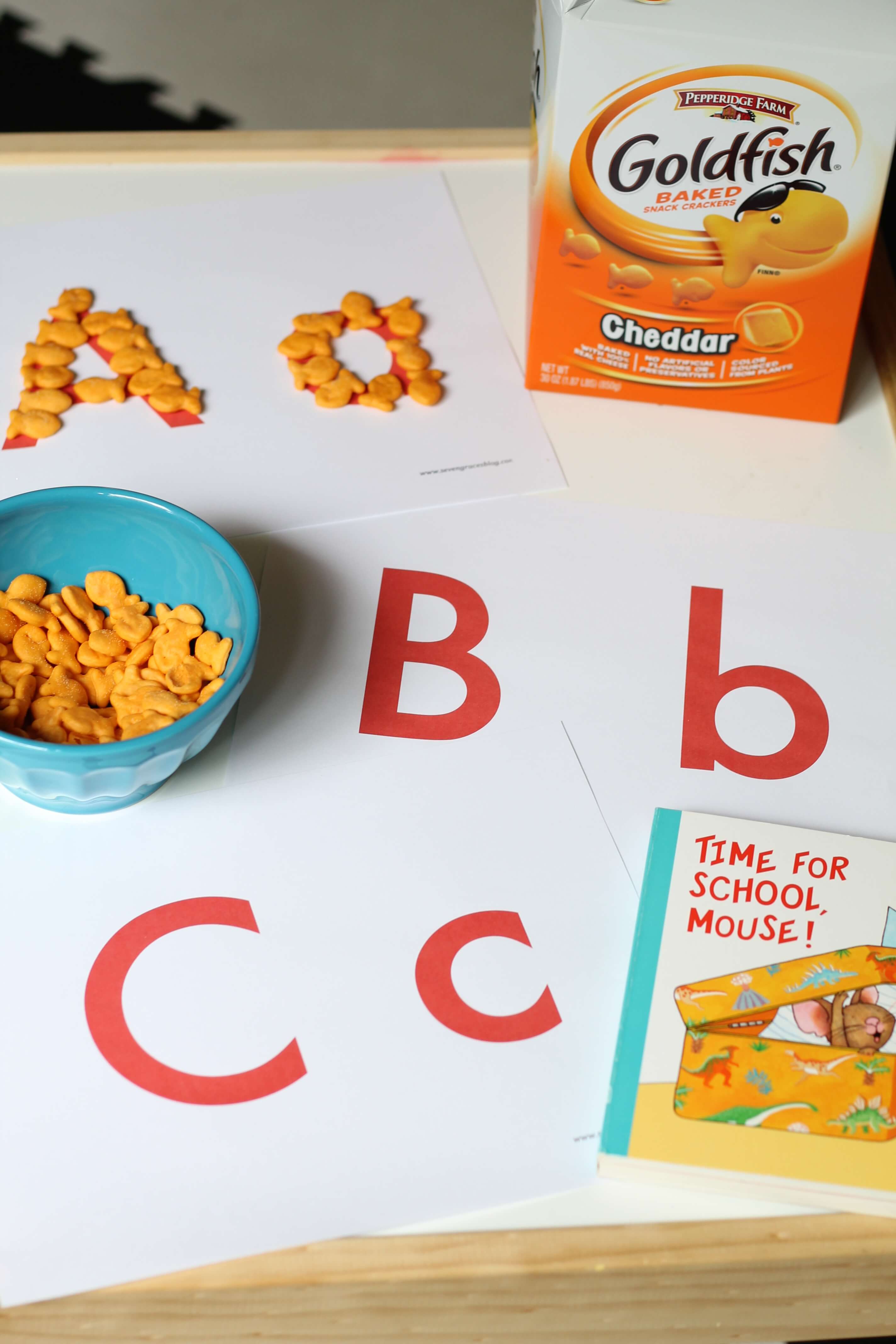 Free alphabet printable for Goldfish letter recognition activity. Perfect for your preschooler!