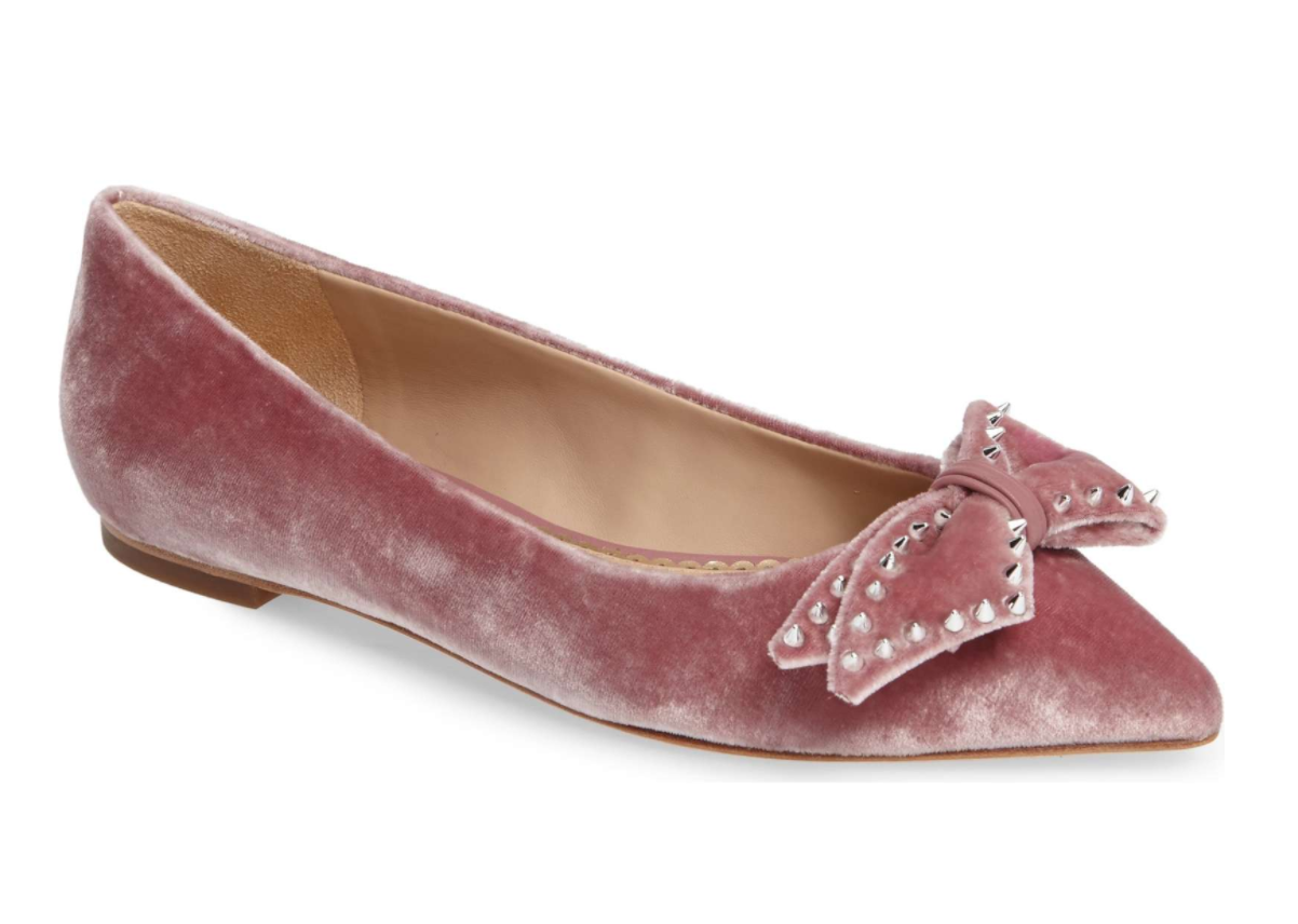 Pink velvet flats