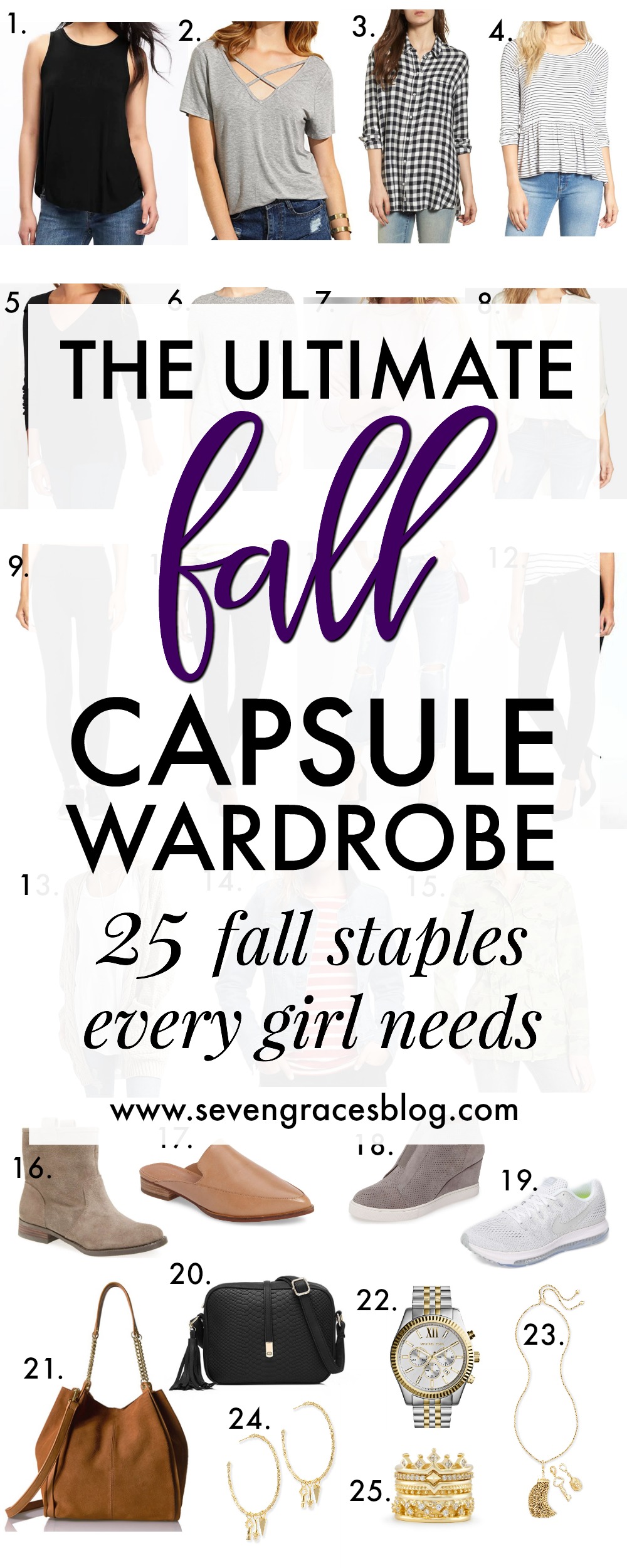 The ultimate fall capsule wardrobe for the busy mom who wants to stay stylish but comfy. Endless outfit combos with only 25 pieces! #capsulewardrobe #momcapsulewardrobe #fallcapsulewardrobe
