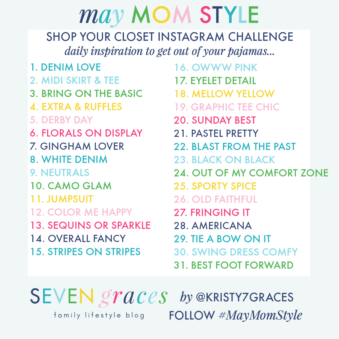 Read this for all of the mom style inspiration this spring to get from drab to fab without even thinking about what you're going to wear! The perfect style challenge for all of us! #maymomstyle #momstyle #fashionchallenge #ootd