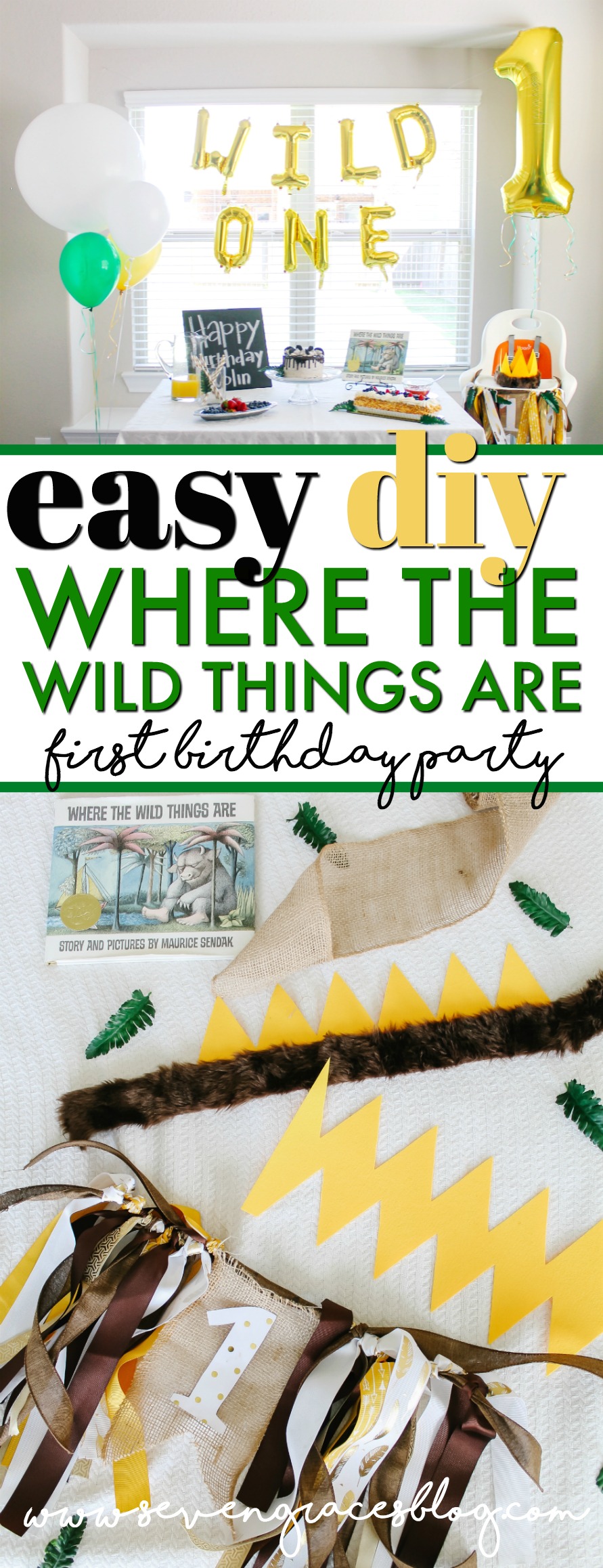Cute and easy DIY no-sew felt crown and banner. The cutest WILD ONE birthday party inspired by Where the Wild Things Are! Easy DIYs to recreate a simple and fun first birthday party! #diy #party #wildone #firstbirthday