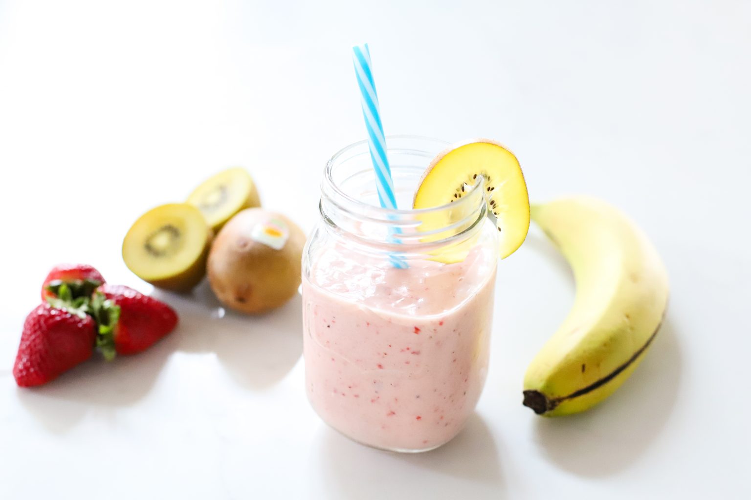 Trying New Things Yellow Kiwi Strawberry Banana Smoothie Seven Graces