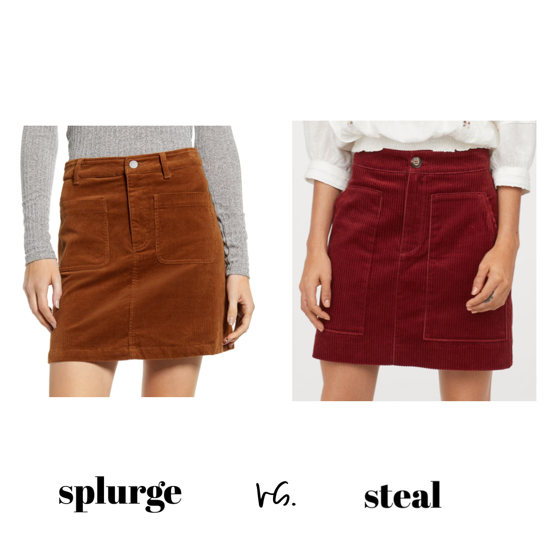 Nordstrom sale corduroy skirt dupe.