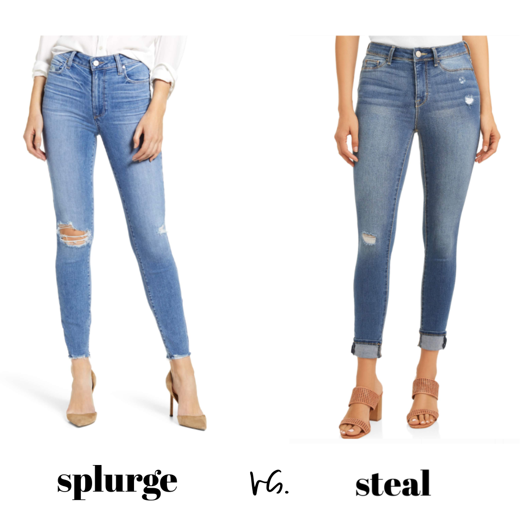 Nordstrom sale Paige distressed skinny jeans dupe.