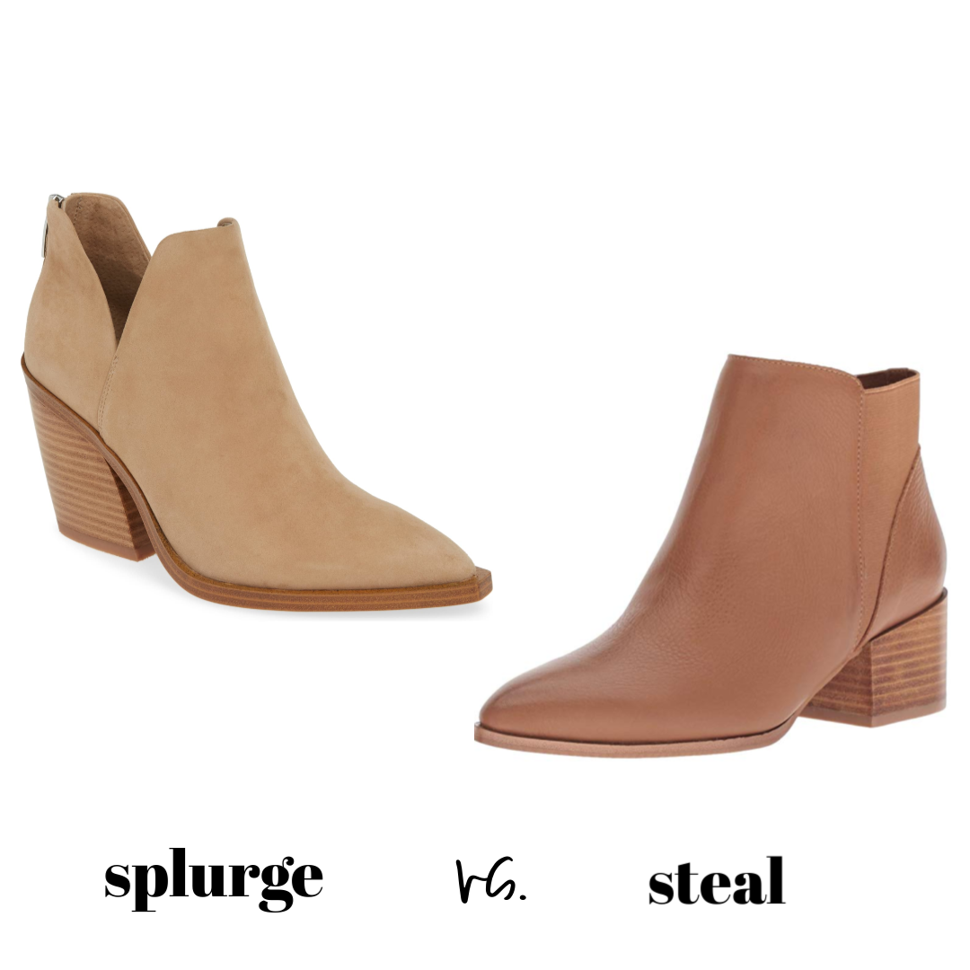 Nordstrom sale stacked neutral booties dupe.