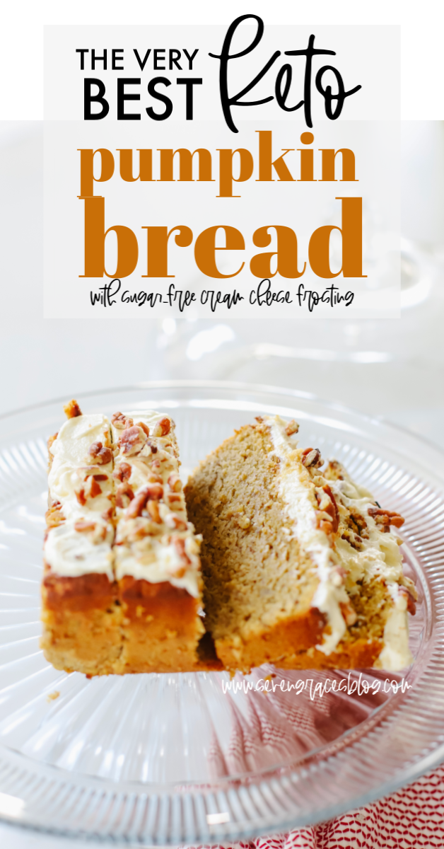 The best keto pumpkin bread with sugar-free cream cheese frosting! #keto #glutenfree