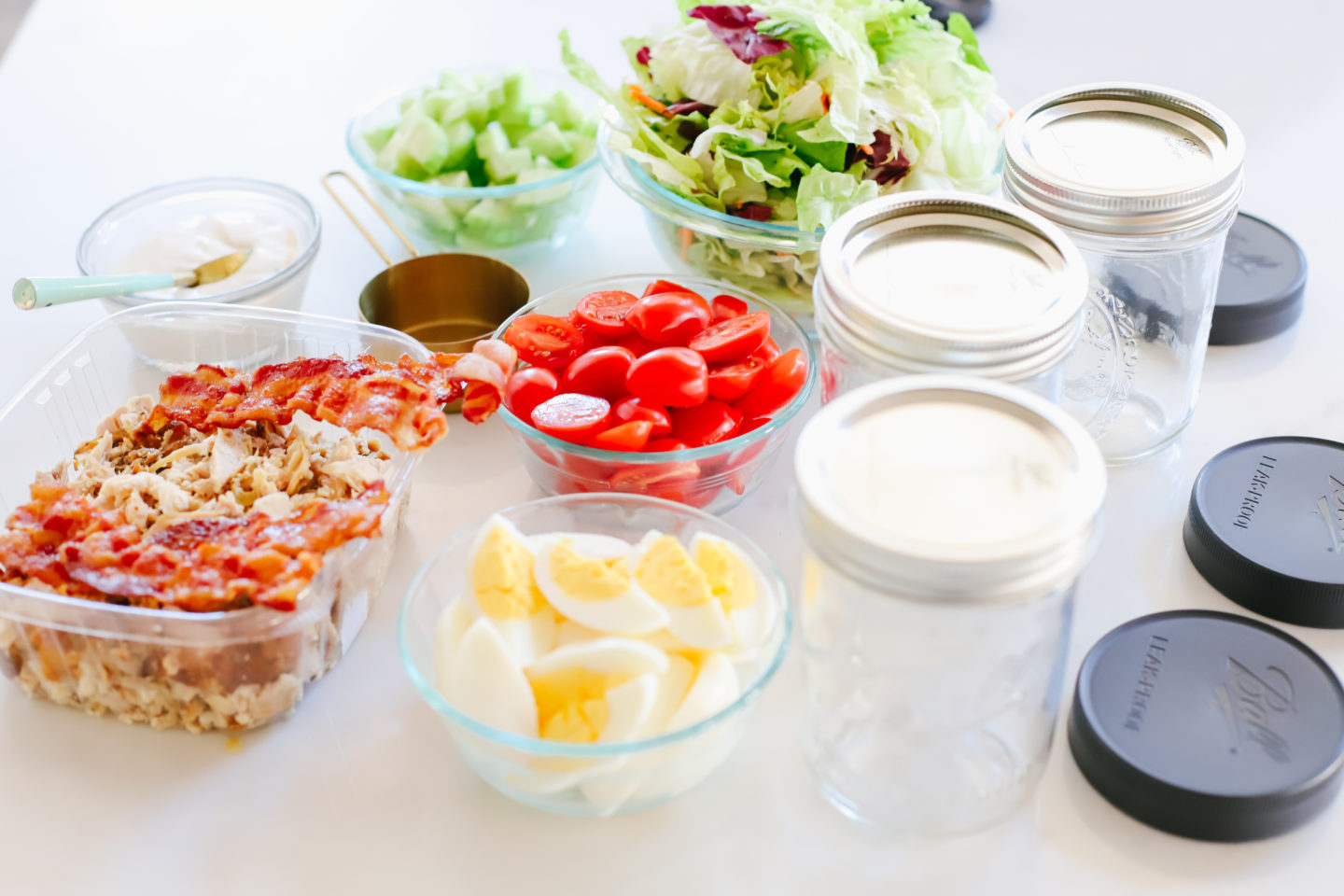 What you need for the perfect cobb salad in a jar.