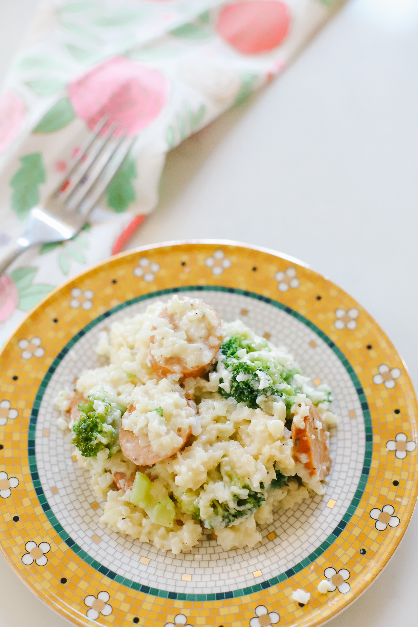 Easy Keto dinner! This easy & delicious low-carb broccoli & chicken sausage casserole is extra cheesy, full of flavor, and a quick way to get dinner on the table!