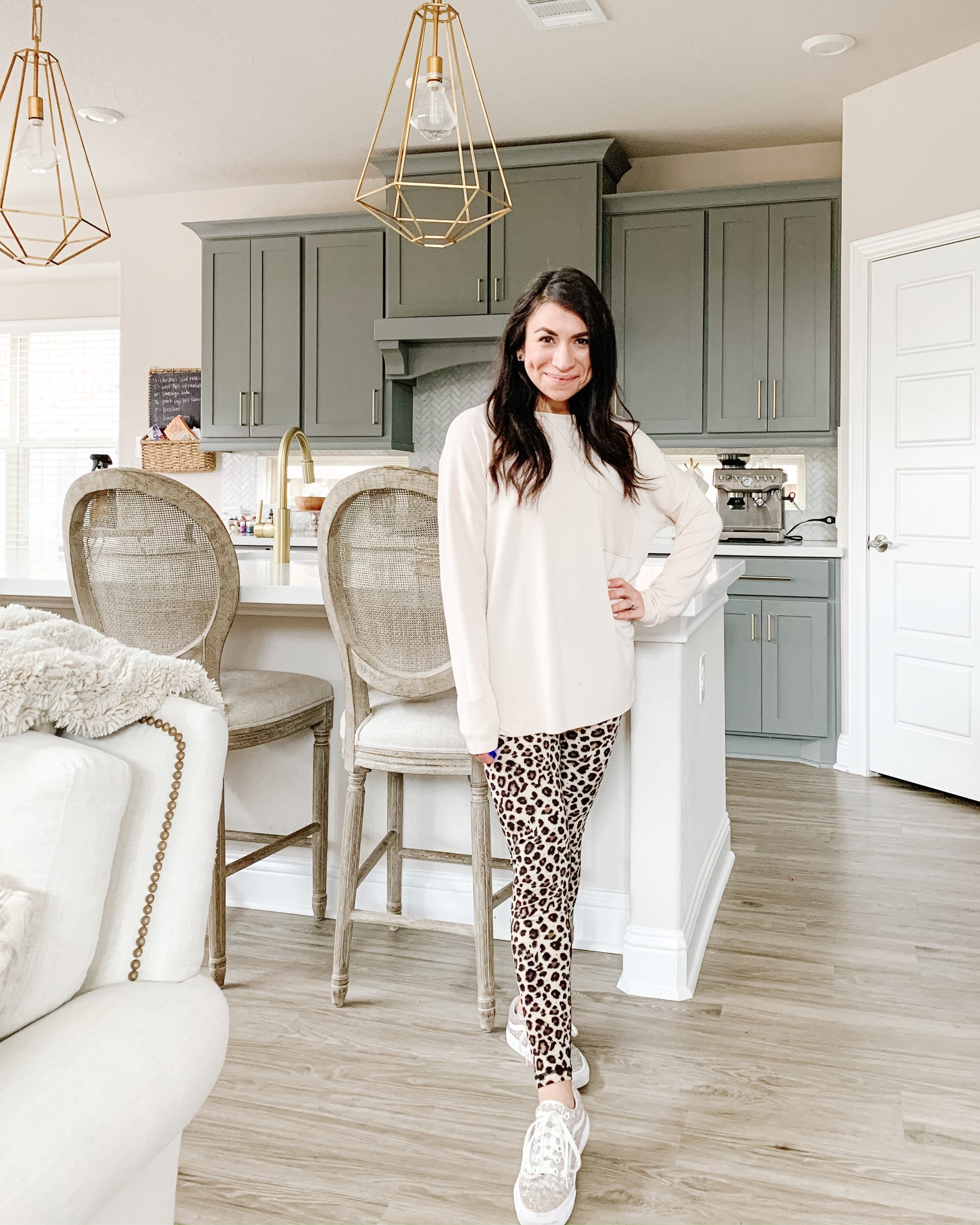 leopard tights + oversized tunic + sneaks