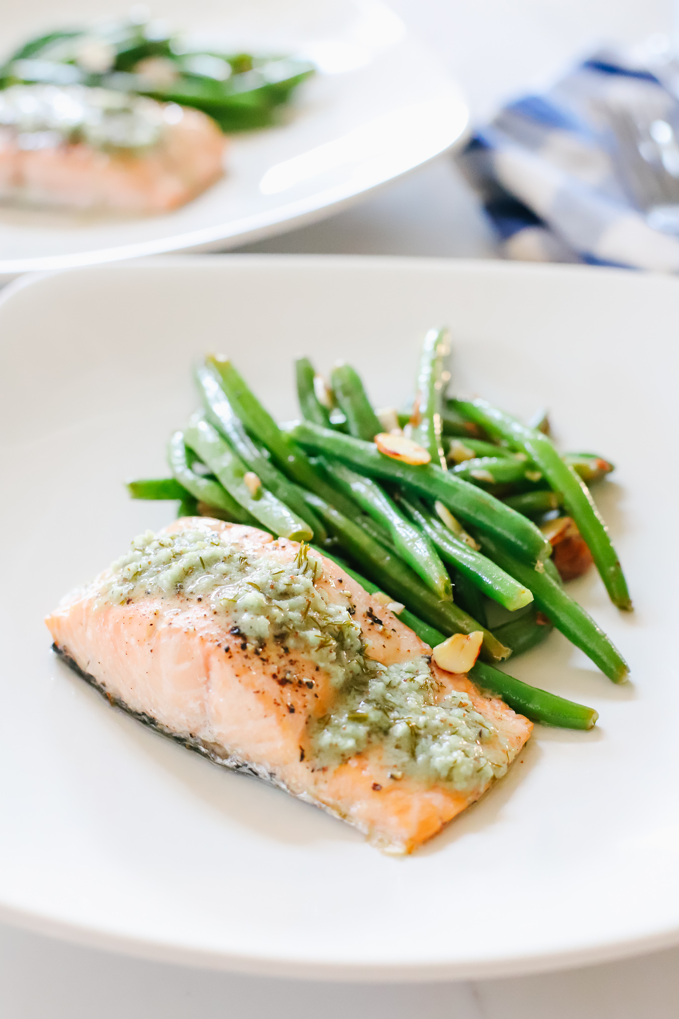 The best baked salmon with creamy dill sauce. Easy Keto dinner.